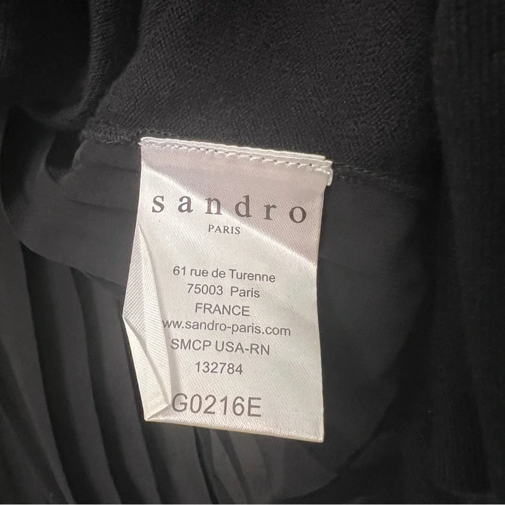 Sandro Open Front Silk Blend Pleated Cardigan Black Medium Contemporary Chic